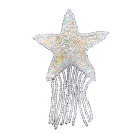 Estrella con lentejuelas iridiscentes y flecos de cuentas de 5 cm