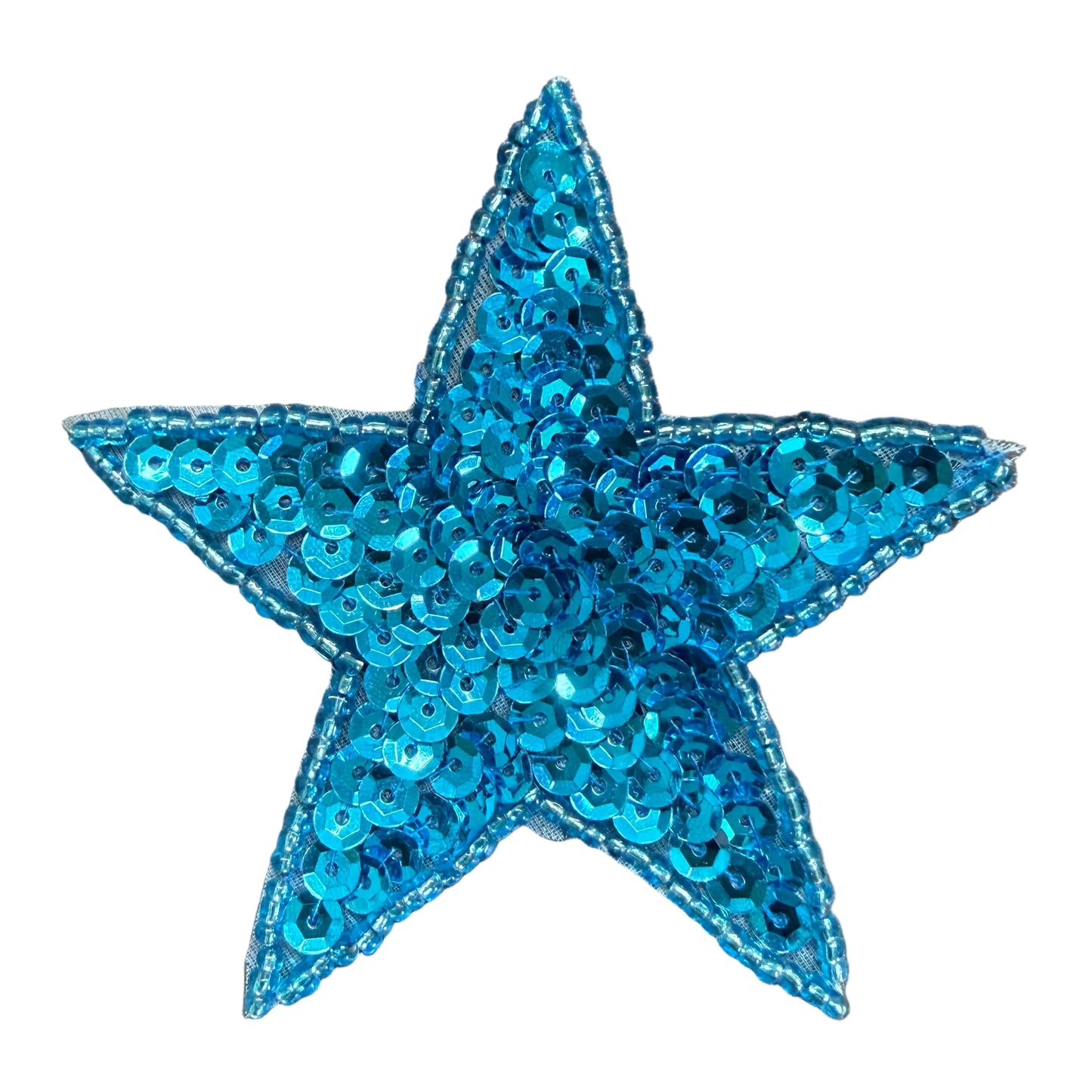 Star Appliqué - Turquoise Sequins - Glass Beads 3"