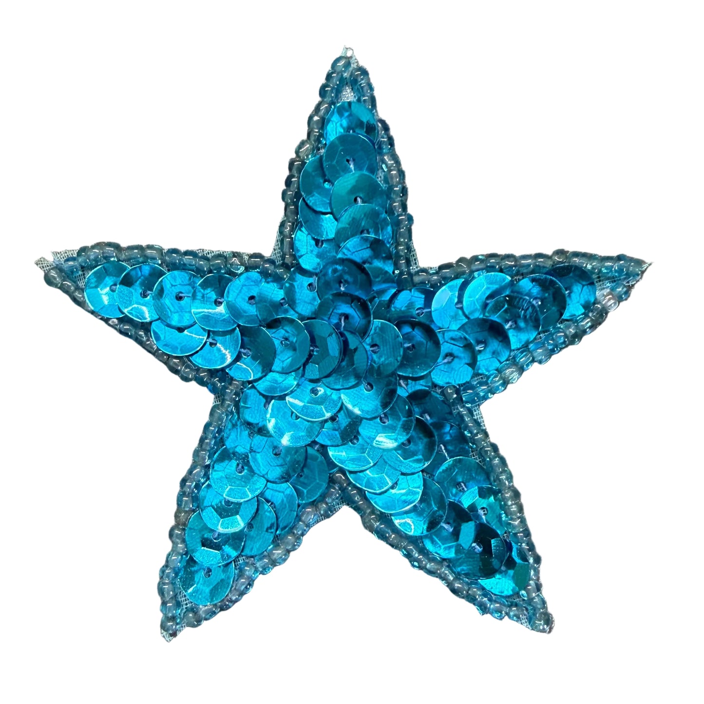 Star Appliqué - Turquoise Sequins - Choice of Dark Turquoise or Light Turquoise Glass Beads 2.75"
