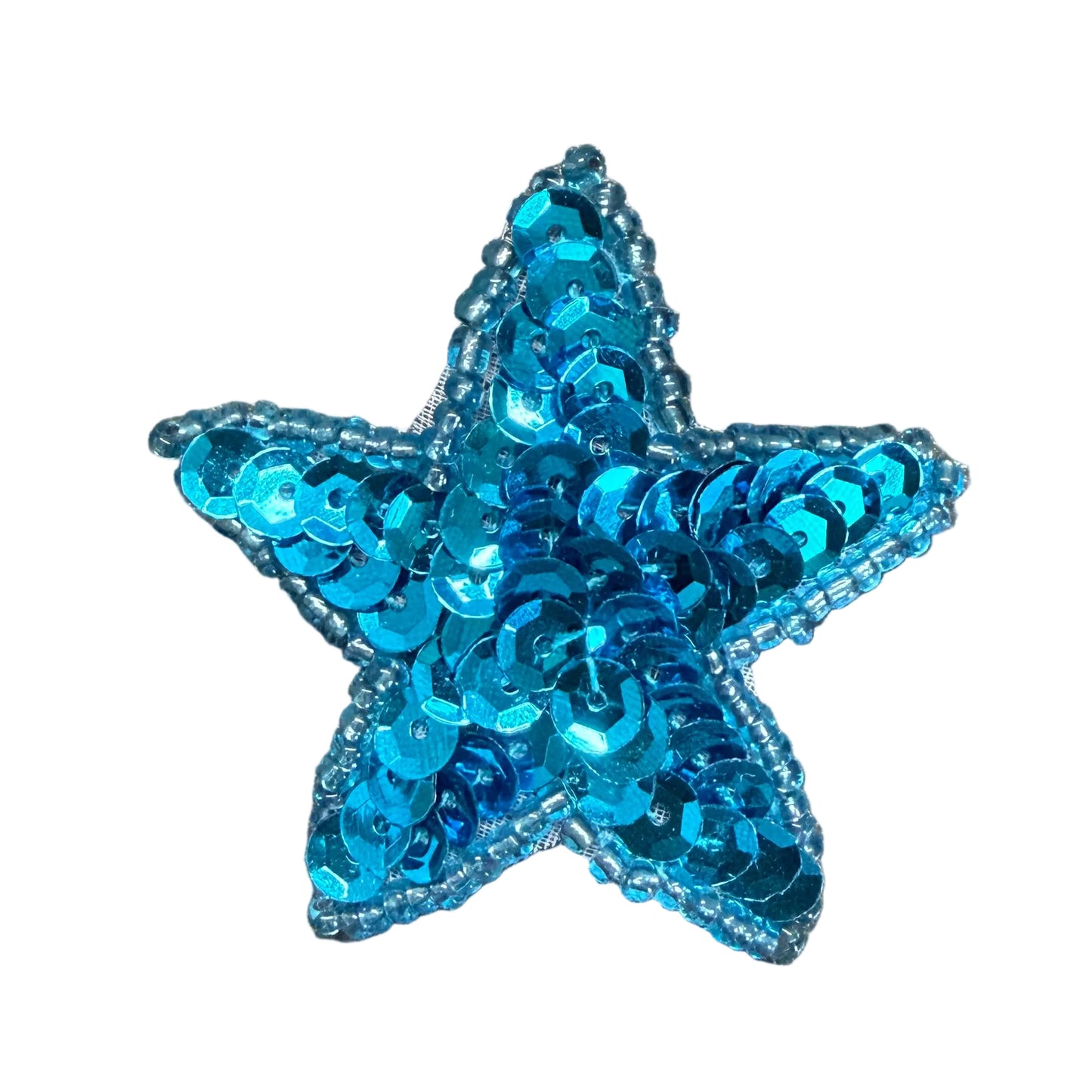 Star Appliqué - Turquoise Sequins - Glass Beads - Choice of Pre-Glued Backing or Regular Backing 2"