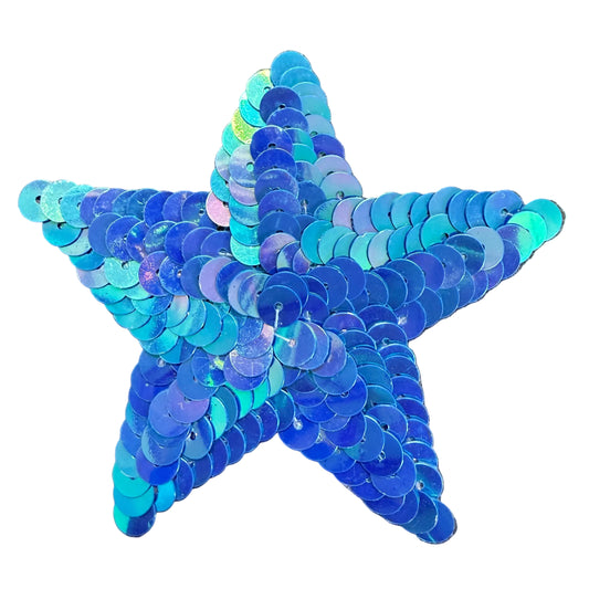 Star Appliqué - All Iridescent Blue Sequins 3.25"