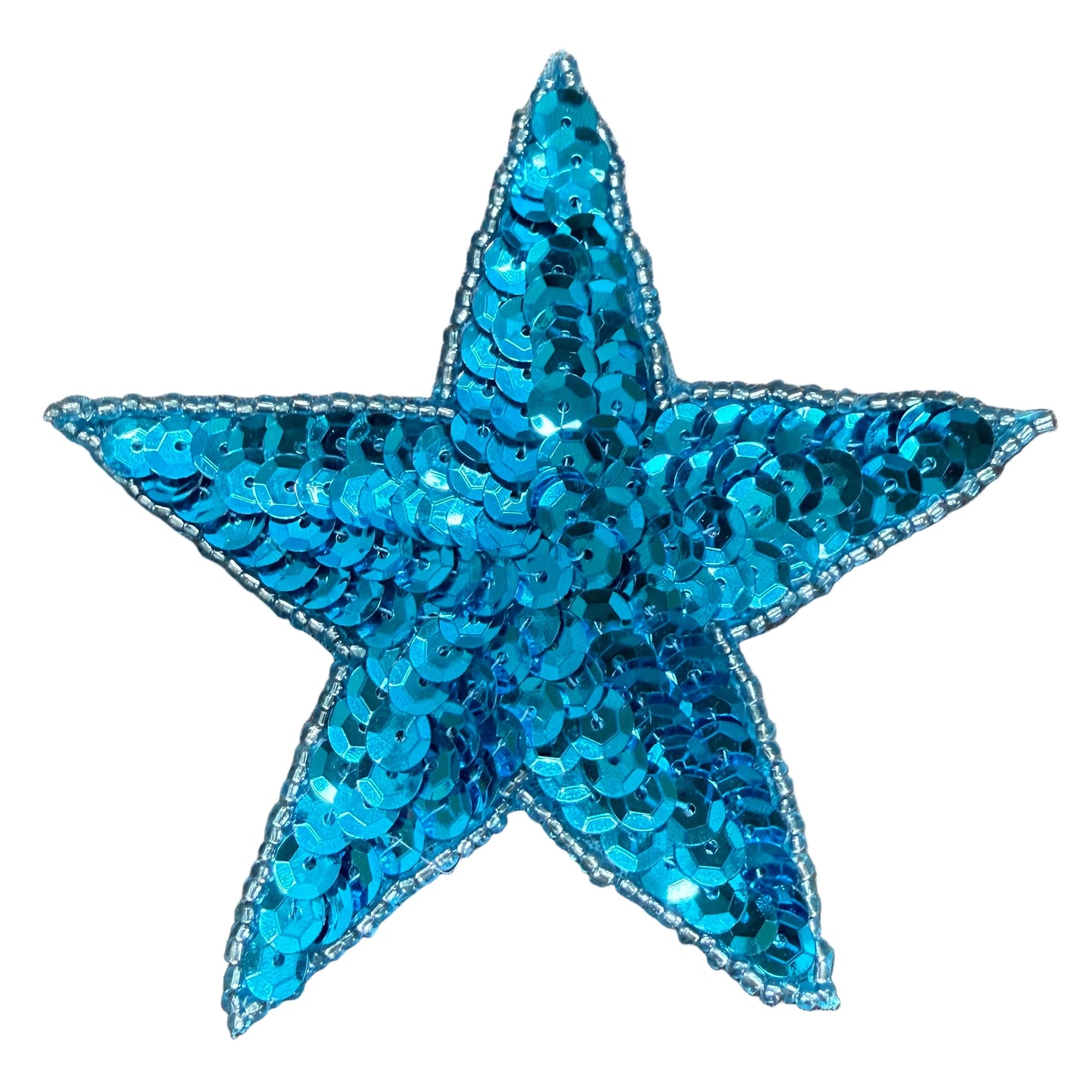 Star Appliqué - Turquoise Sequins - Glass  Beads 4"