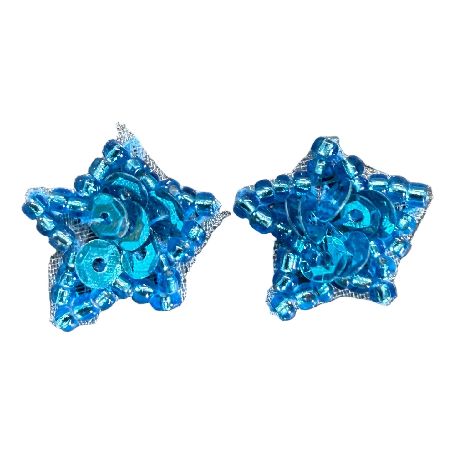 Stars Appliqué Pair  - 14 Different Color Sequins - Glass Beads  .75"