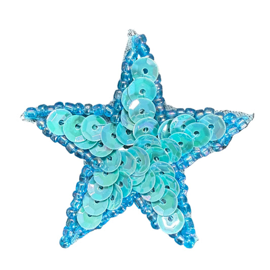 Estrella con lentejuelas y cuentas iridiscentes opacas turquesa de 3,8 cm
