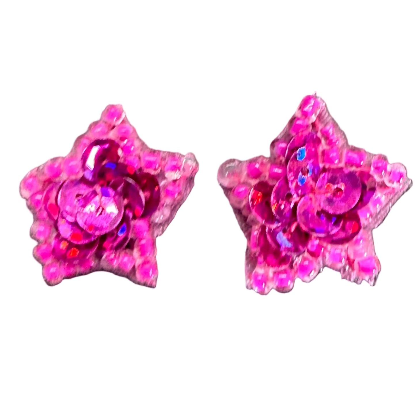 Stars Appliqué Pair  - 14 Different Color Sequins - Glass Beads  .75"