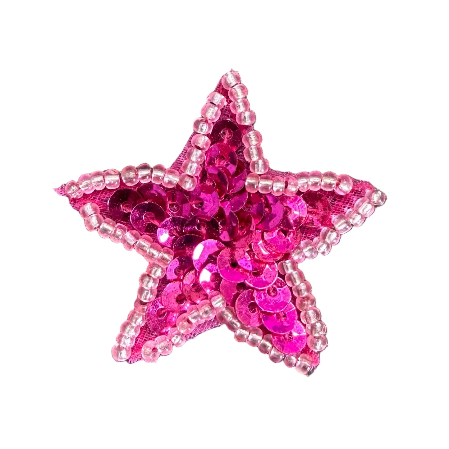 Estrella con lentejuelas fucsia y cuentas rojas iridiscentes de 3,8 cm