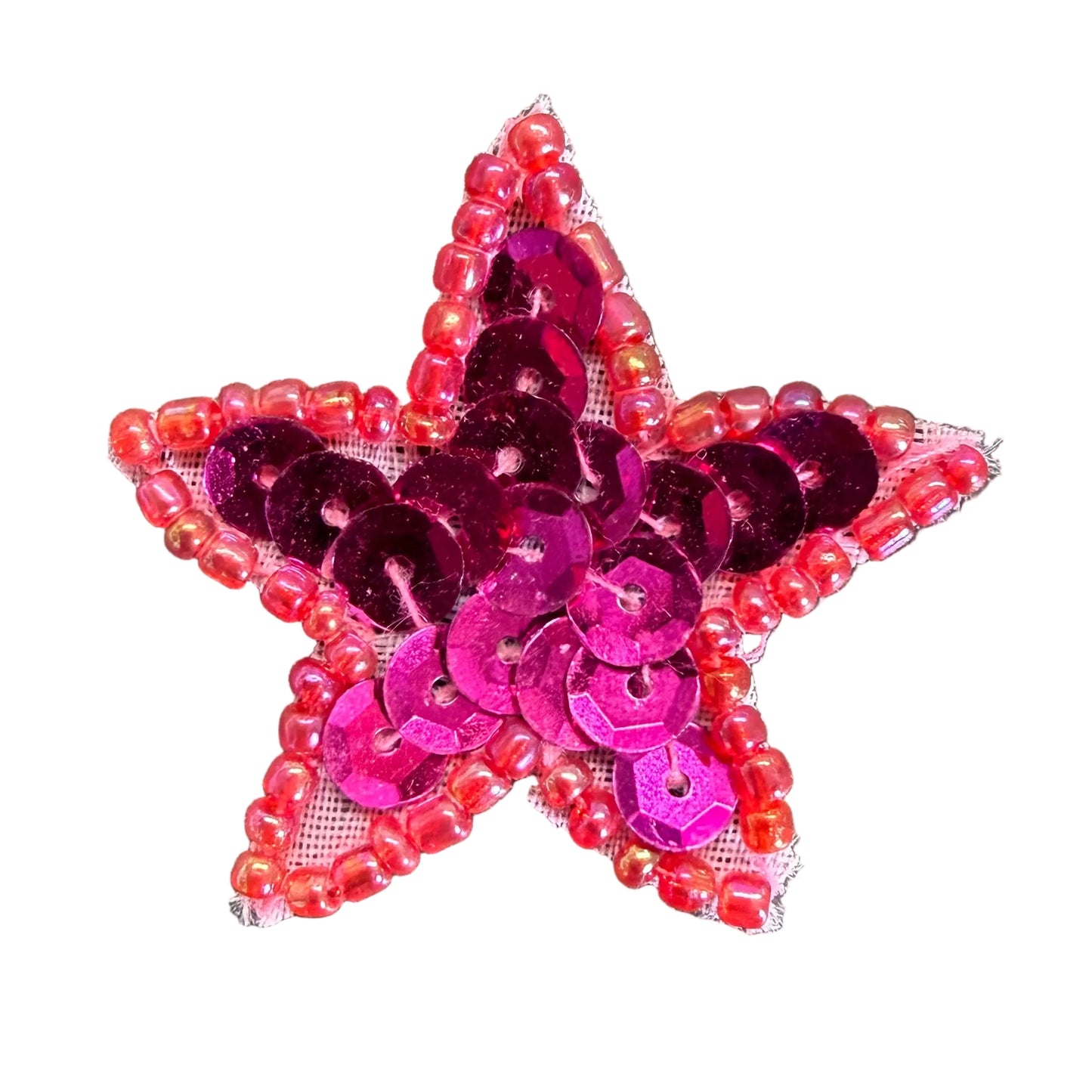 Star Applique - Fuchsia Sequins - Iridescent Red Glass Beads Choice of size 1.5", 2.5", or 3"