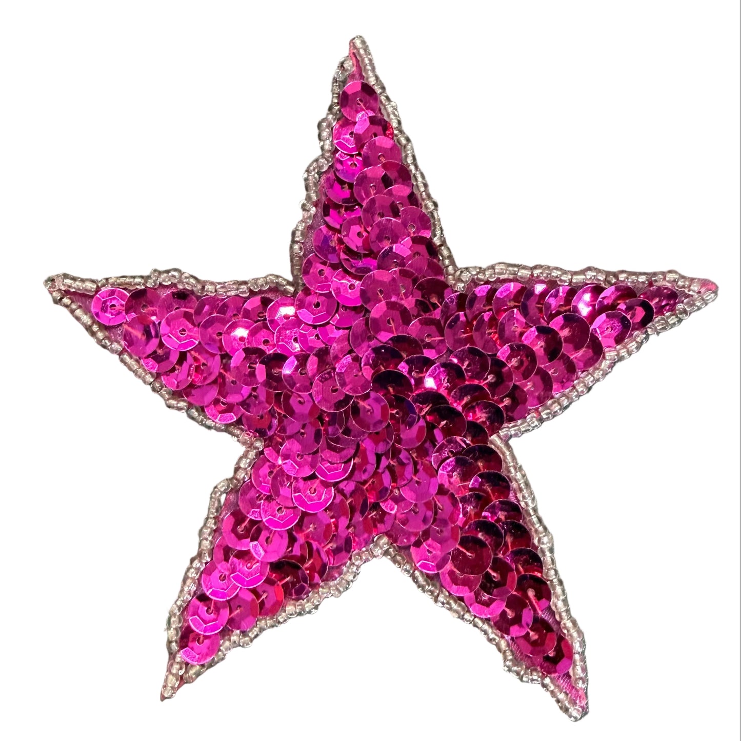Star Applique - Fuchsia Sequins - Choice  of Fuchsia or Silver Glass Beads 4.25"