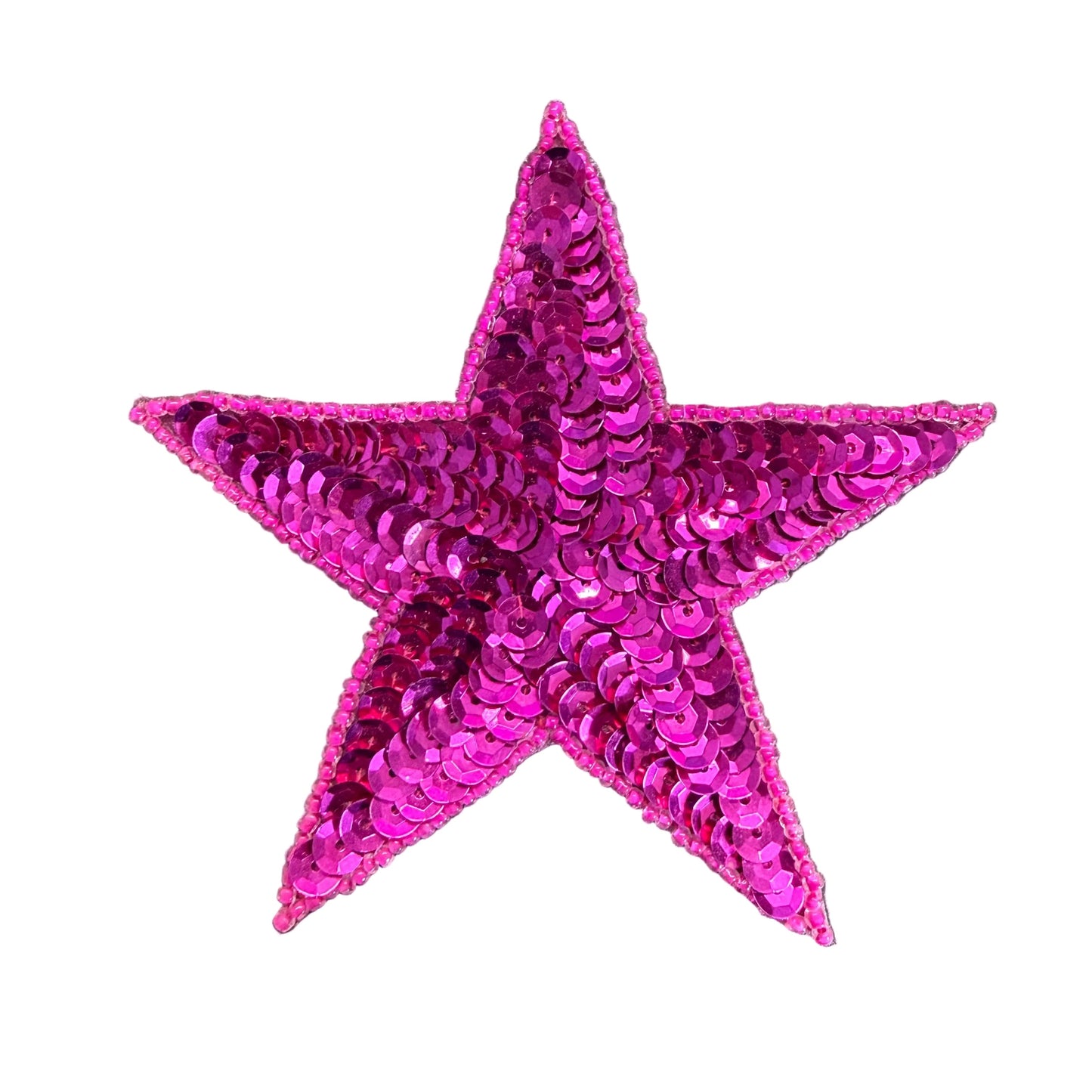 Star Applique - Fuchsia Sequins - Choice  of Fuchsia or Silver Glass Beads 4.25"