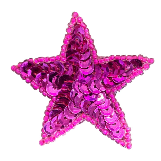 Star Appliqué - Fuchsia Sequins - Fuchsia Glass Beads 2"