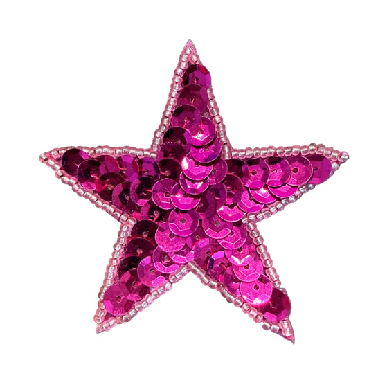 Estrella con lentejuelas fucsia y cuentas fucsia claro o rojas a elección de 2.5"