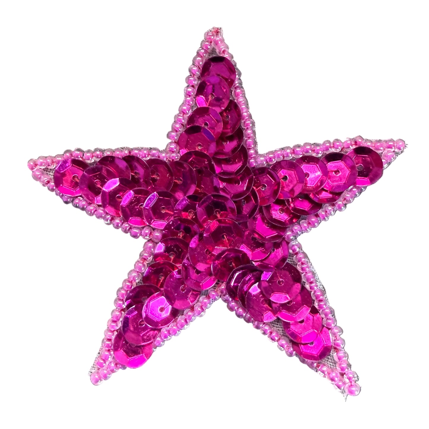 Star Appliqué - Fuchsia Sequins - Choice of Pink, Fuchsia, Iridescent, or Silver Glass Beads 2.5"