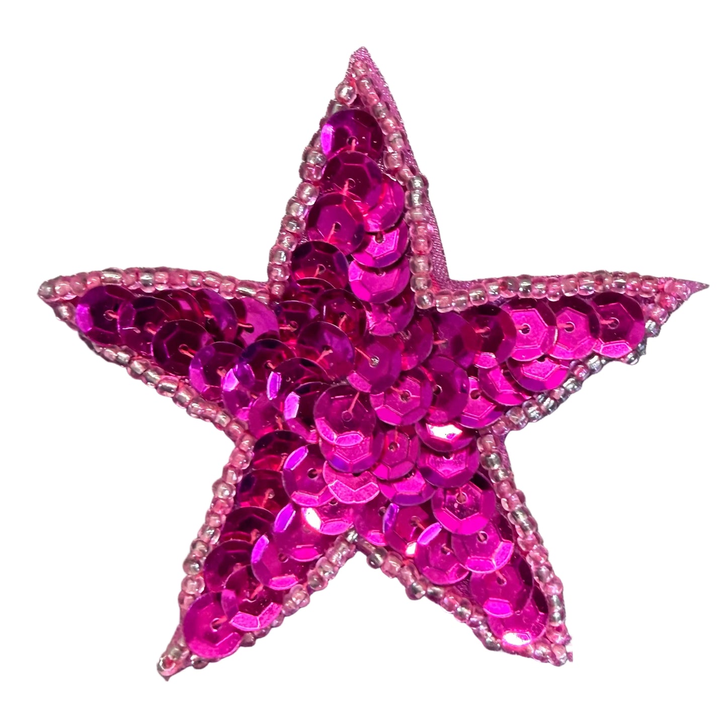 Star Appliqué - Fuchsia Sequins - Choice of Pink, Fuchsia, Iridescent, or Silver Glass Beads 2.5"