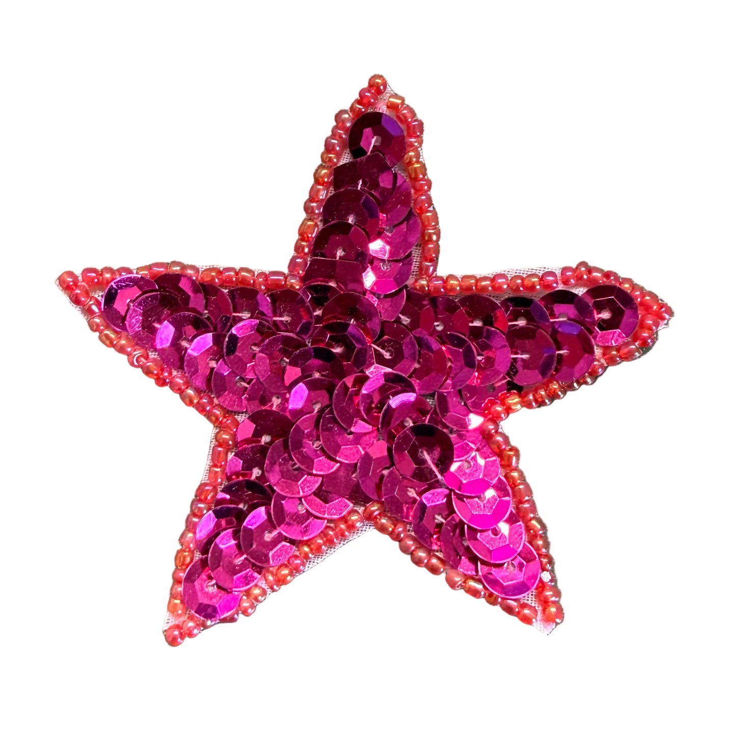 Star Applique - Fuchsia Sequins - Iridescent Red Glass Beads Choice of size 1.5", 2.5", or 3"