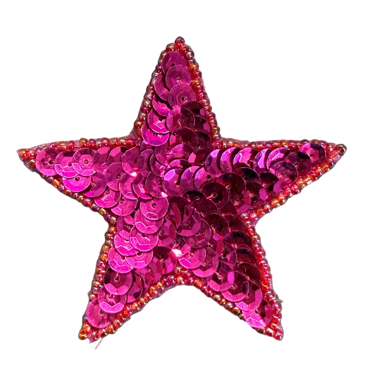 Star Applique - Fuchsia Sequins - Iridescent Red Glass Beads Choice of size 1.5", 2.5", or 3"