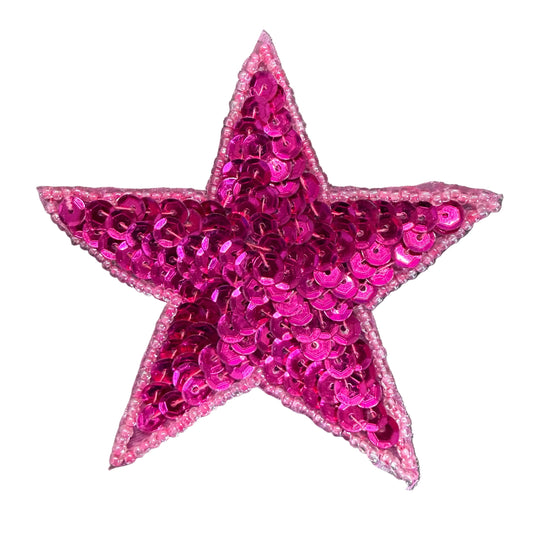 Star Appliqué - Fuchsia Sequins - Pink Glass Beads 3.25"