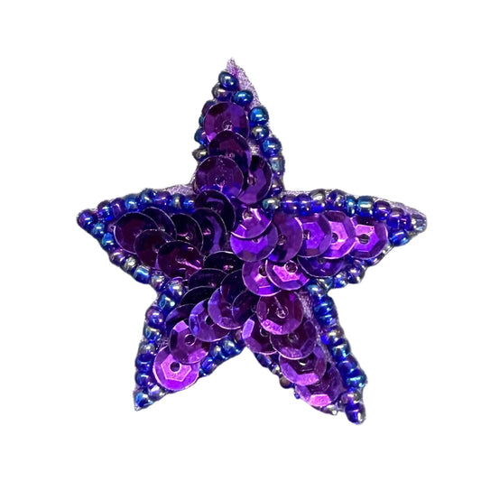 Estrella con Lentejuelas y Cuentas Moradas de 3,8 cm