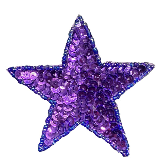 Estrella con lentejuelas y cuentas moradas de 3"