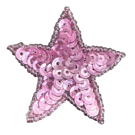 Star Appliqué - Mauve Sequins - Glass Beads 2"