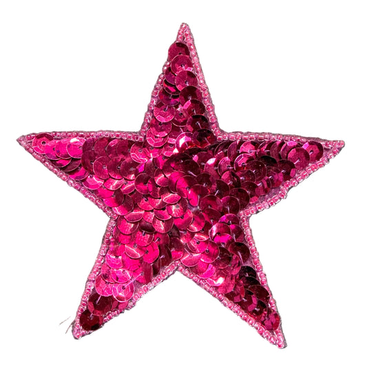 Star Appliqué - fuchsia Sequins - Light Fuchsia Glass Beads 3.75"