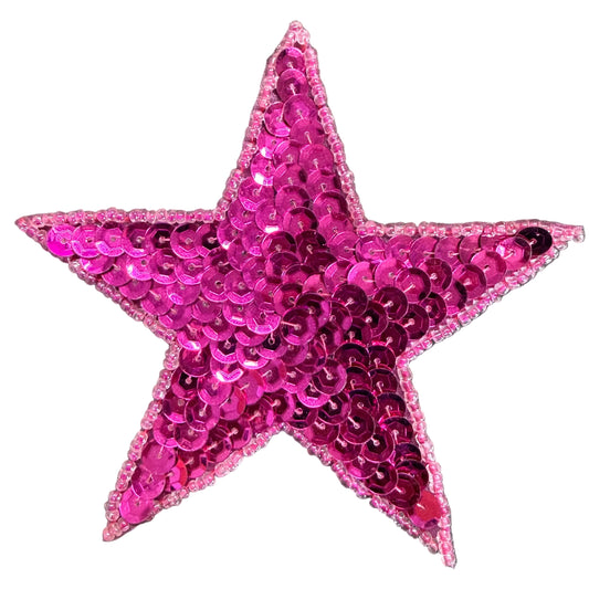 Star Appliqué - Light Fuchsia Sequins - Glass Beads 4"