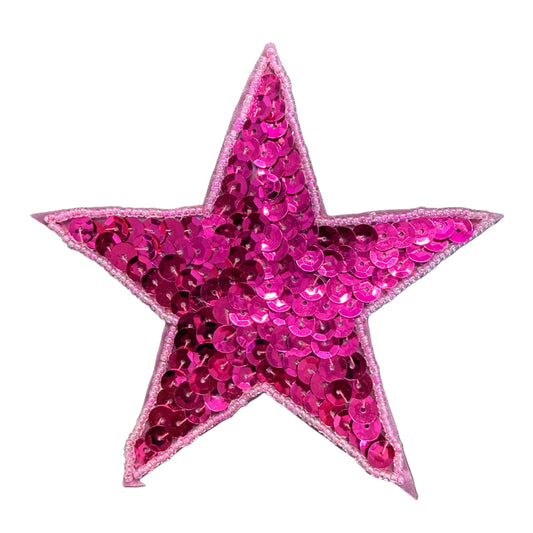Star Appliqué - Fuchsia Sequins - Light Fuchsia Glass Beads 4.5"