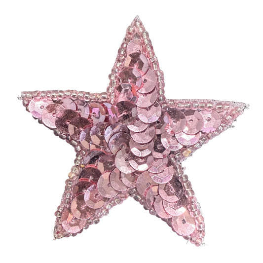 Estrella con lentejuelas rosas y ribete de cuentas plateadas de 2.5"