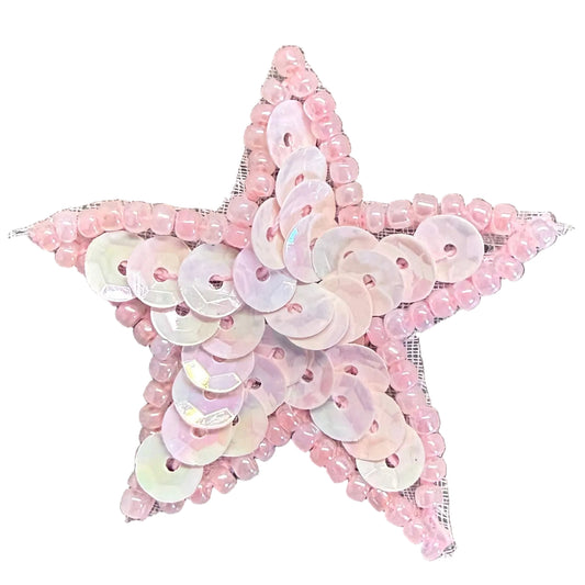 Estrella con lentejuelas y cuentas rosas de 1.5"