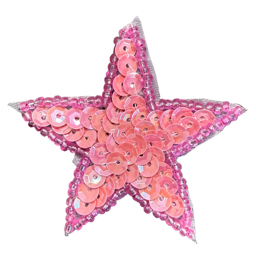 Estrella con lentejuelas y cuentas rosa oscuro de 5 cm
