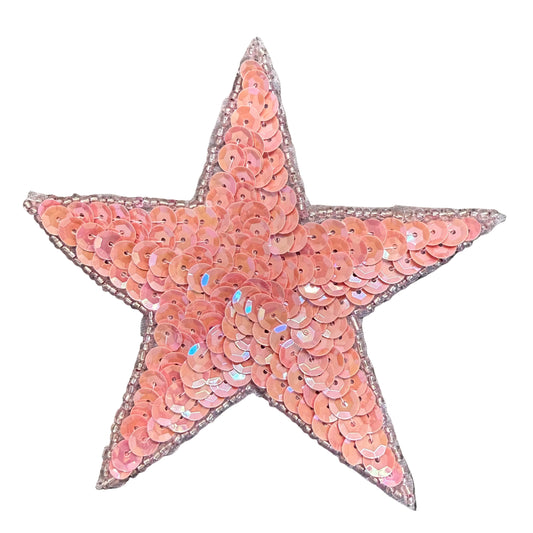Star Appliqué - Peach Sequins - Silver Glass Beads 4"