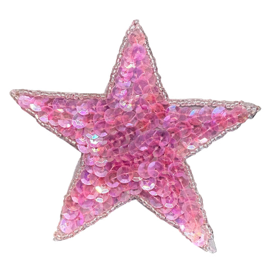Estrella con Lentejuelas Rosas Iridiscentes y Cuentas Plateadas, a elegir entre 10 cm o 9,5 cm