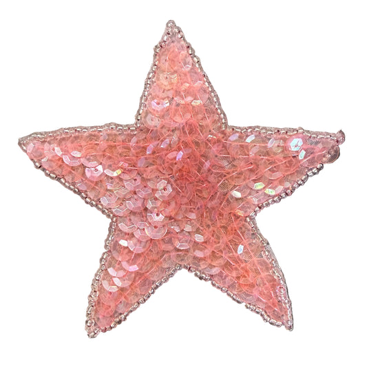 Star Appliqués - Iridescent Peach Sequins - Silver Glass Beads 4"