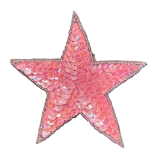 Parche de estrella con lentejuelas y cuentas rosas de 10 cm