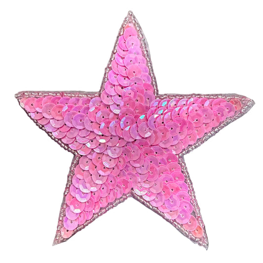 Star Appliqué - Iridescent Pink Sequins - Glass Beads 4"