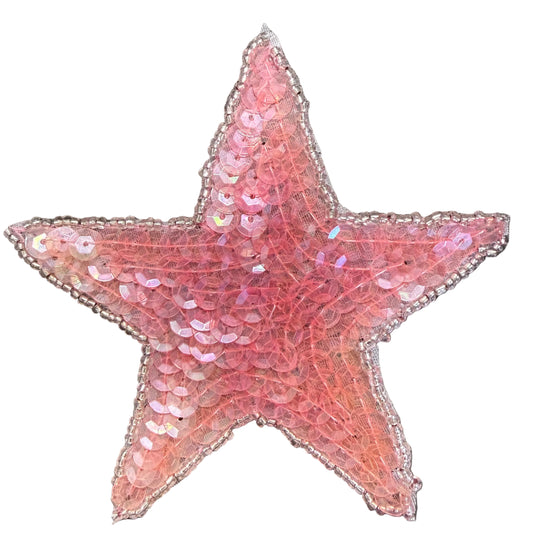 Star Appliqué - Iridescent Peach/Pink Sequins - Glass Beads 4"