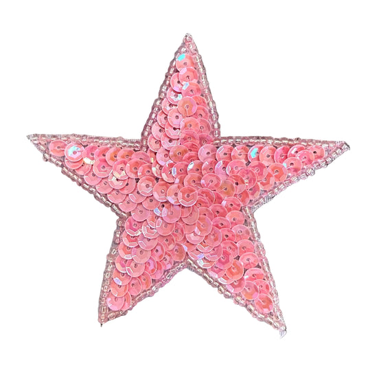 Star Appliqué - Light Pink Sequins - Glass Beads 3"