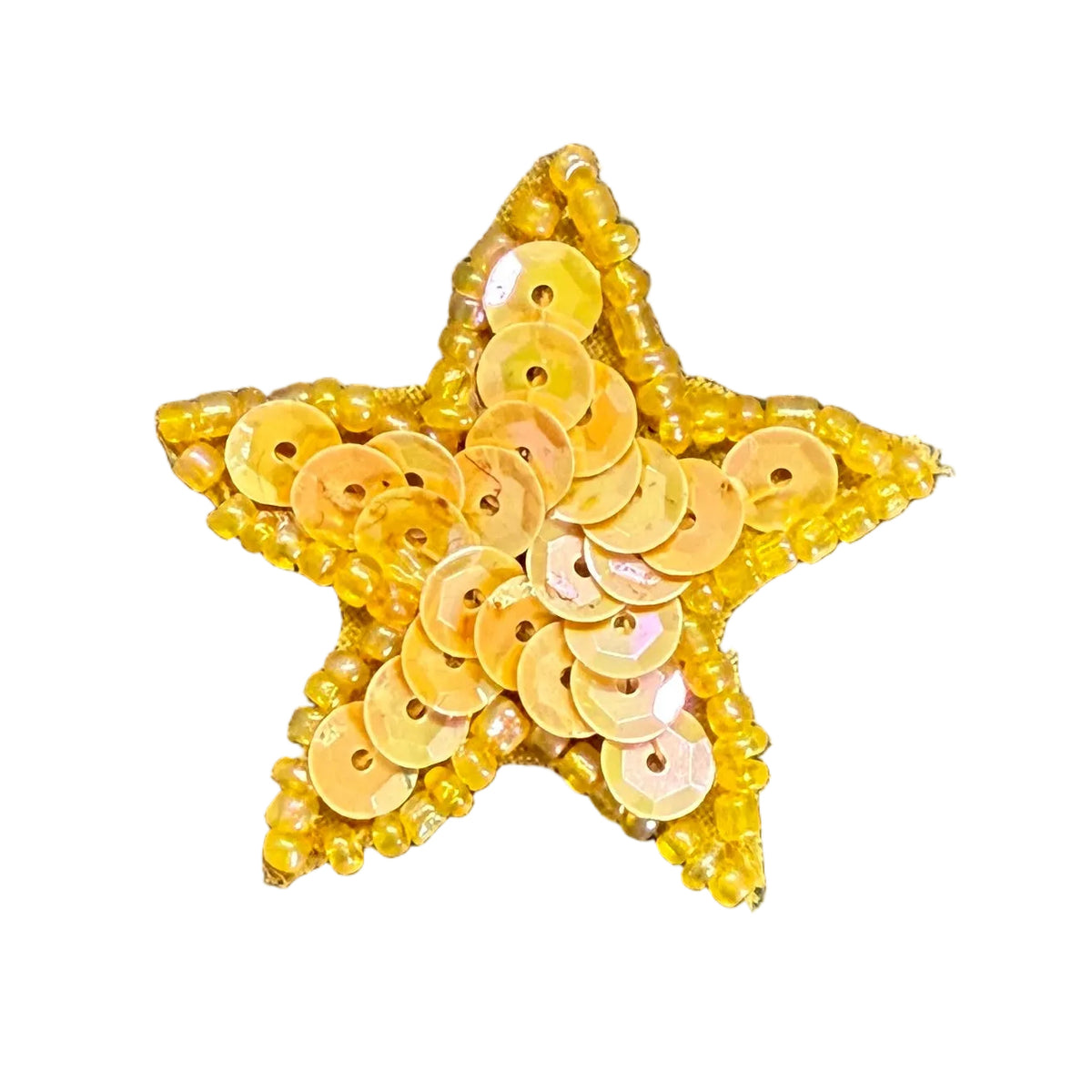 Star Appliqué - Beige Sequins - Yellow Beads - 3 Sizes 2", 1.5", 1.25"