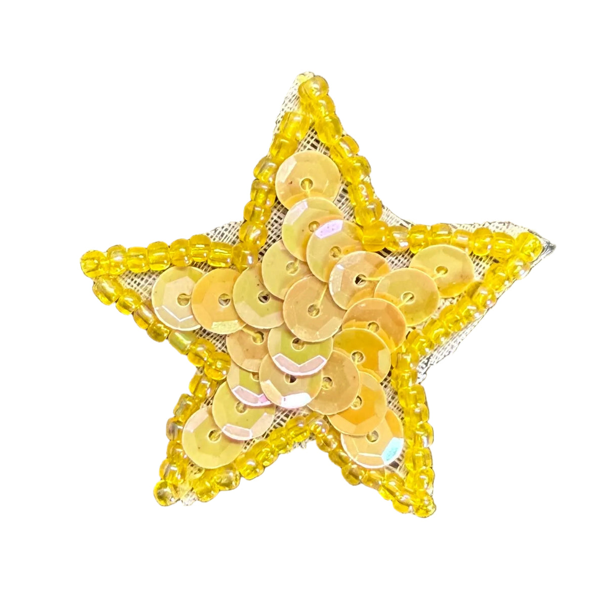 Star Appliqué - Beige Sequins - Yellow Beads - 3 Sizes 2", 1.5", 1.25"