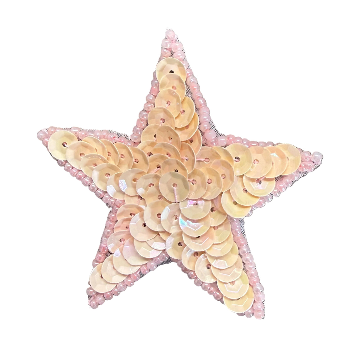 Star Appliqué -Choice of Pink or Beige Sequins - Pink Glass Beads 2.5"