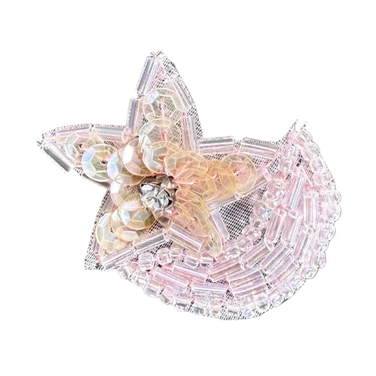 Luna estrella rosa iridiscente con pedrería 3.8 cm x 2.5 cm