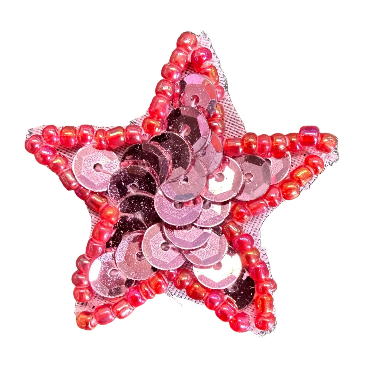 Estrella rosa con ribete de cuentas rojas 1.25"