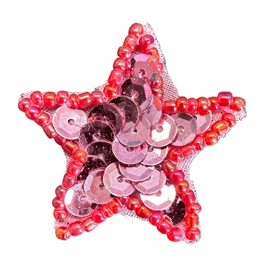 Estrella rosa con ribete de cuentas rojas 1.25"