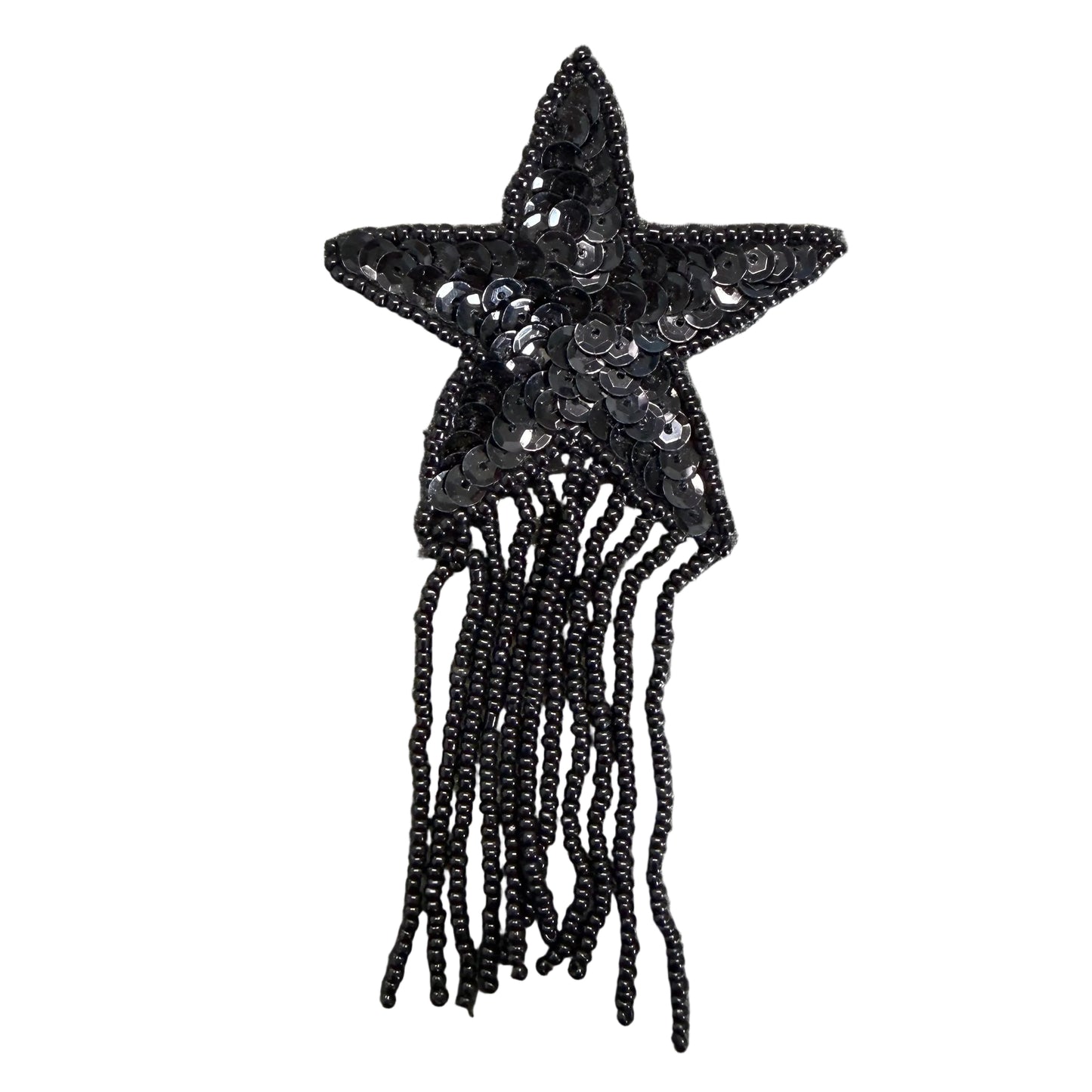 Estrella con lentejuelas negras y flecos negros de cuentas de 6.35 x 10.16 cm