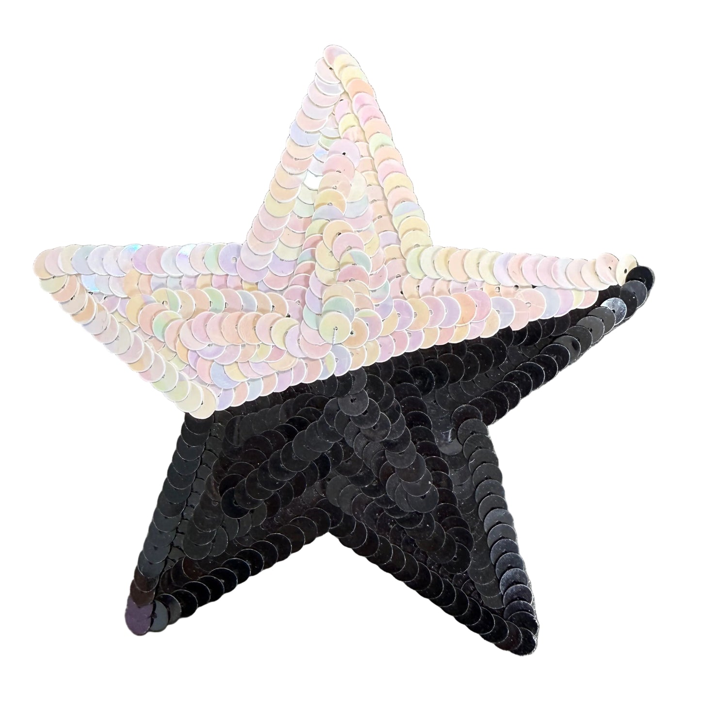 Star Appliqué - Black and Iridescent White Sequins 5" x 5"