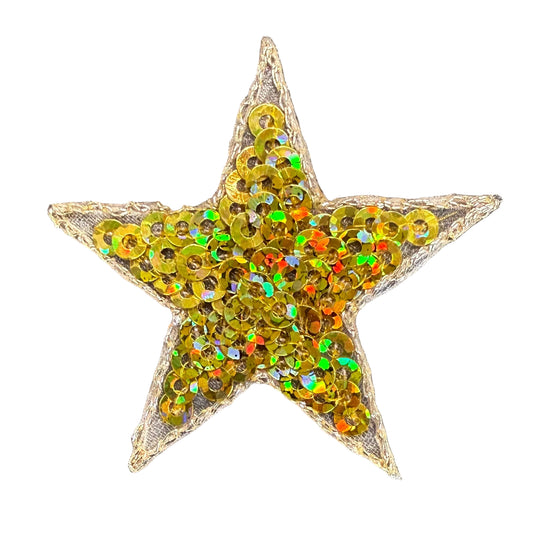 Estrella con Lentejuelas Doradas Brillantes Láser, Termoadhesiva 3.8 cm
