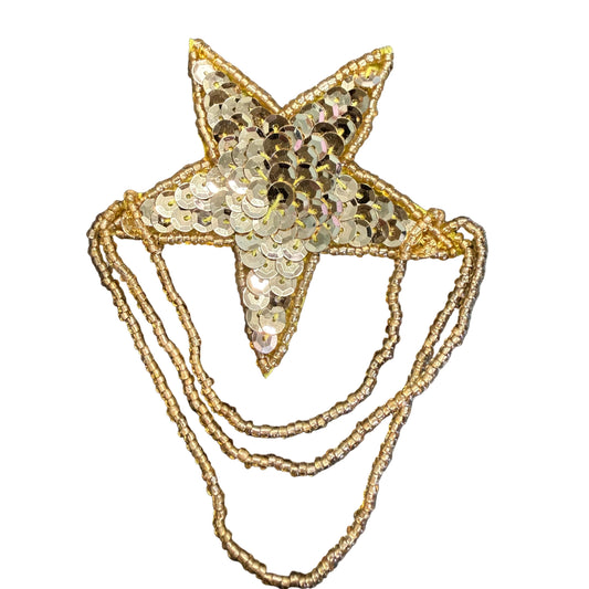 Estrella Dorada con Flecos de Lentejuelas/Cuentas de 7,6 cm x 8,9 cm