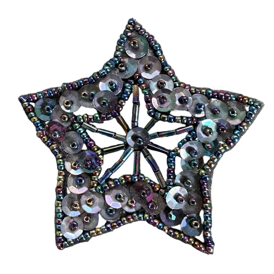 Star Appliqué - Moonlight Sequins - Glass and Bugle Beads 2.75"