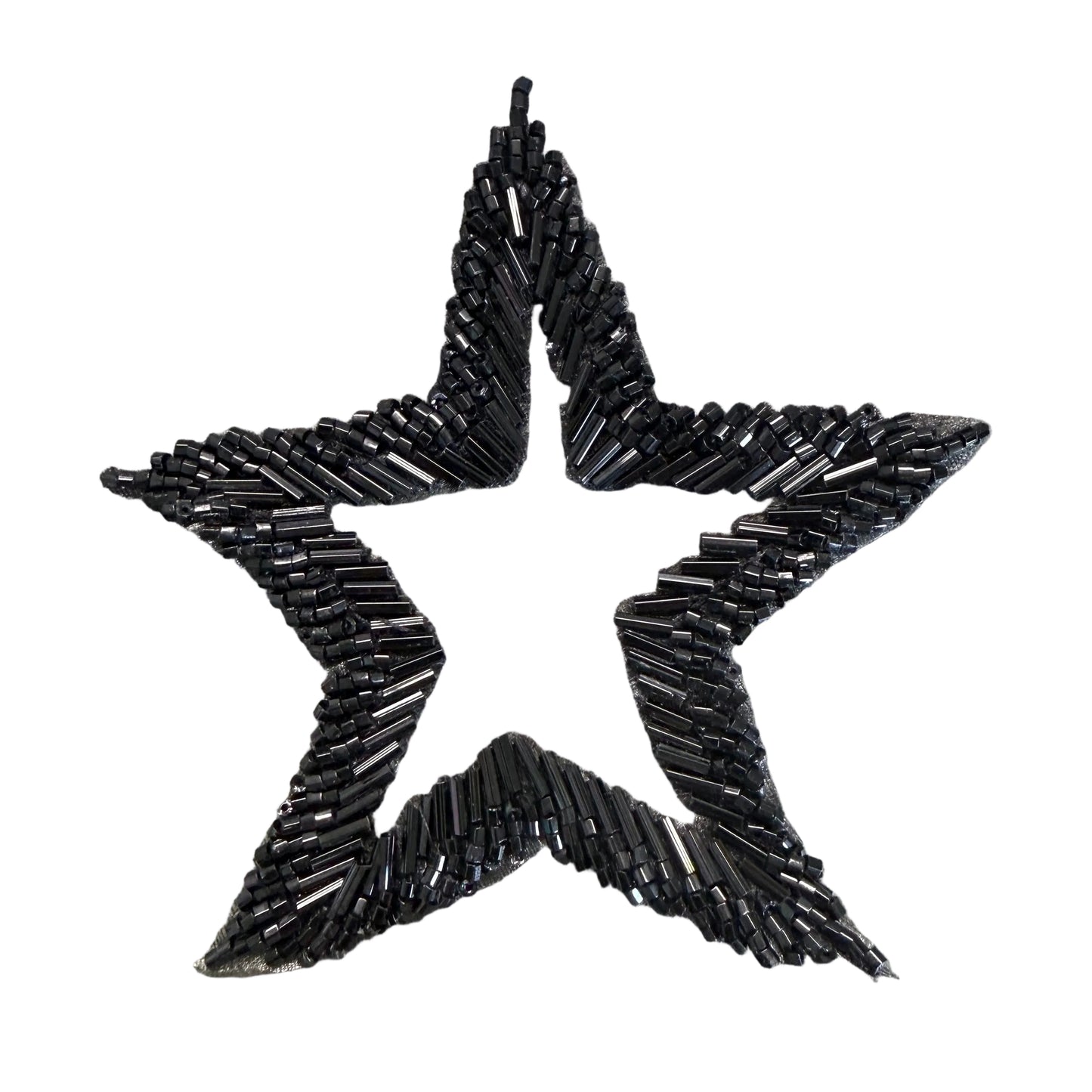 Star with Cut Out Center- Black Bugle and Glass Beads  4" x 4"