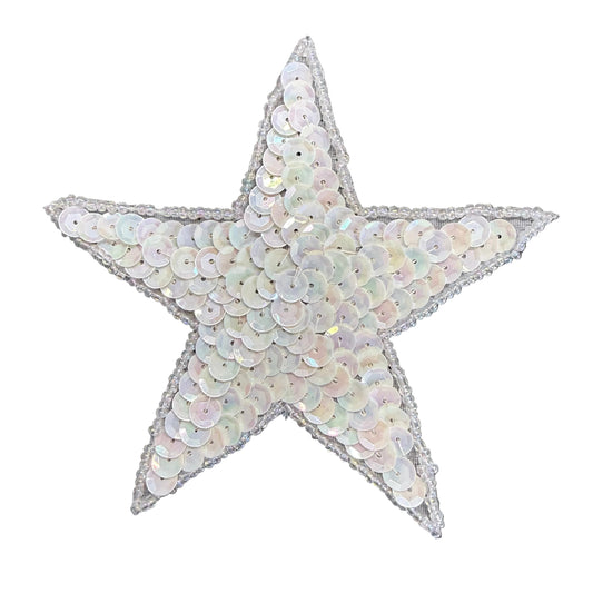 Estrella, lentejuelas blancas 4"