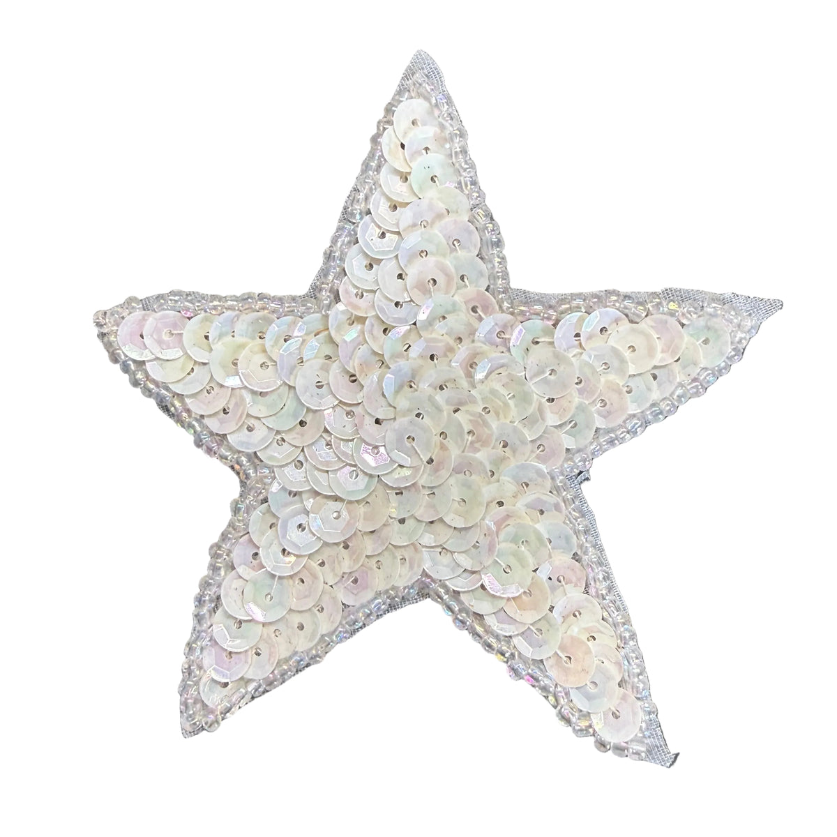 Estrella con lentejuelas y cuentas de iris blanco 3"
